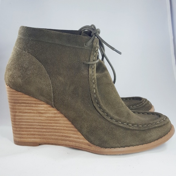 Lucky Brand Shoes - Lucky Brand Olive Green Suede Moccassin Wedge 9.5